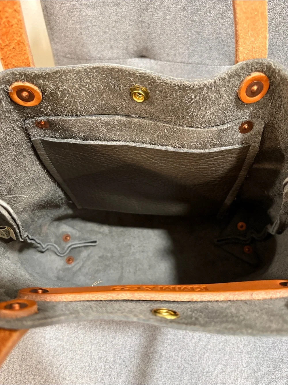 KMM&Co small tote shoulder straps gray leather tan strap - Picture 5 of 8